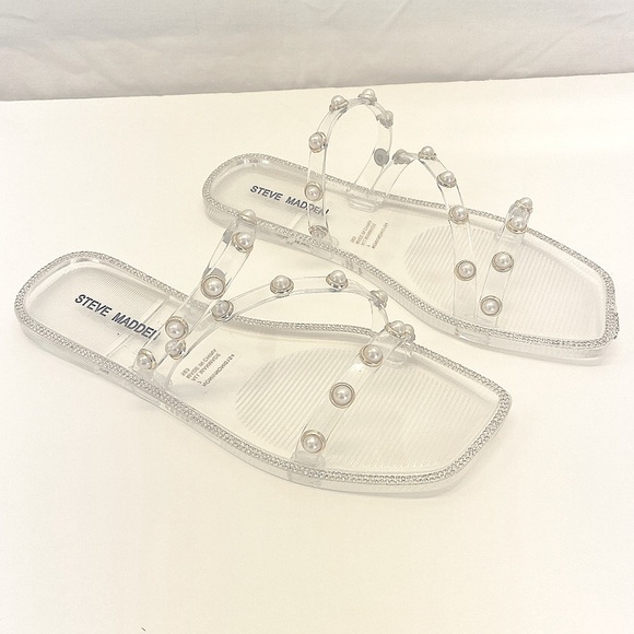 STEVE MADDEN NONII Clear/Pearl Embellished Sandals. Women's Size 7 - Picture 4 of 13